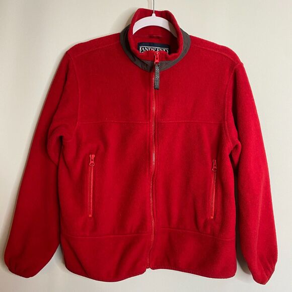 VTG Lands' End Red Polartec Full Zip Fleece Jacket Pockets Womens Size M(10-12) - Picture 3 of 12